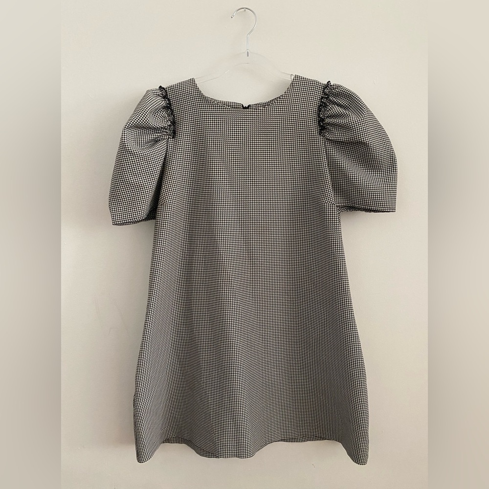 Zara Black & White Mini Puff Sleeve Check Dress